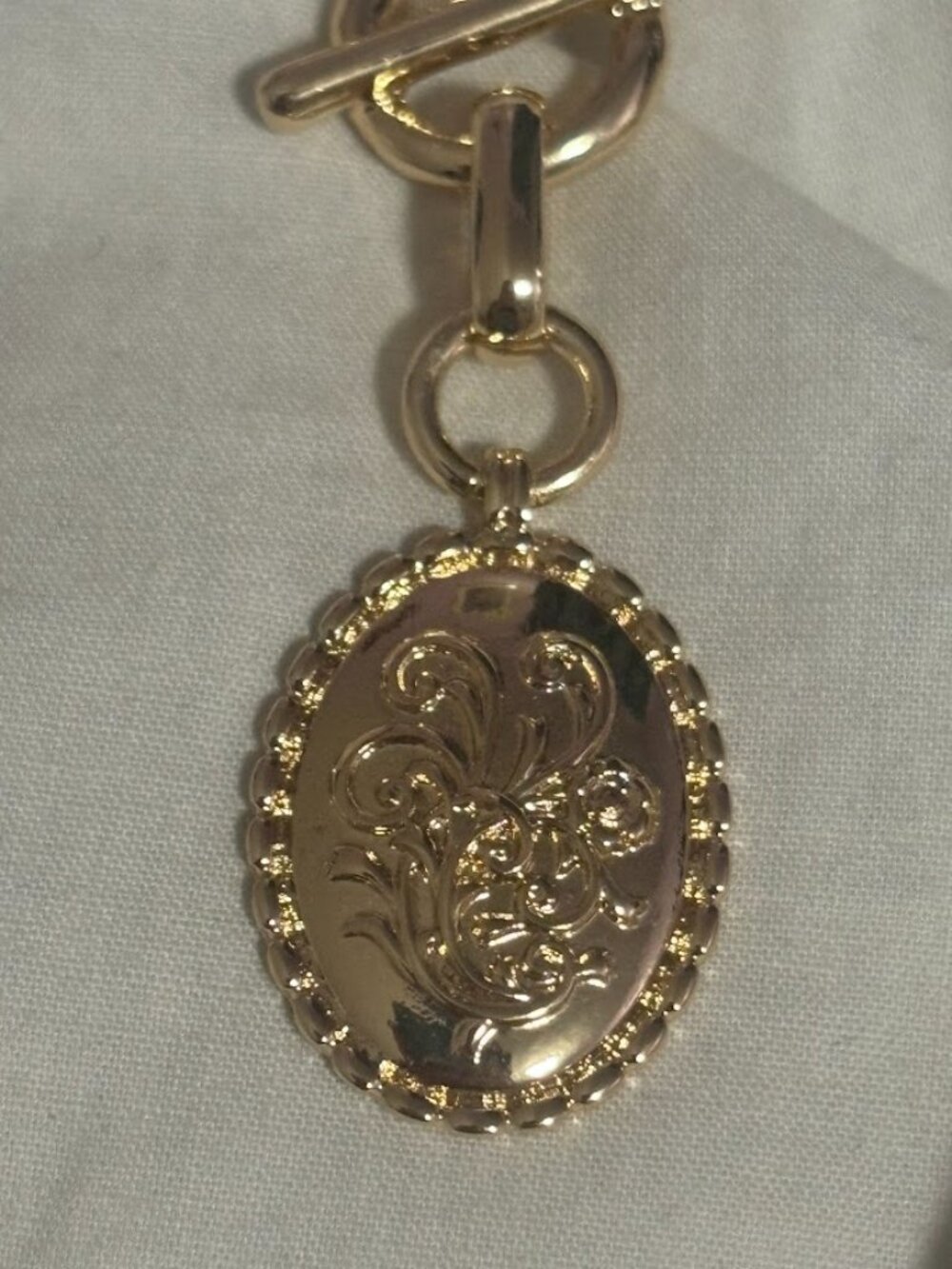 Free People Victorian Filigree Toggle Necklace: Embossed Faux Locket - Picture 2 of 2